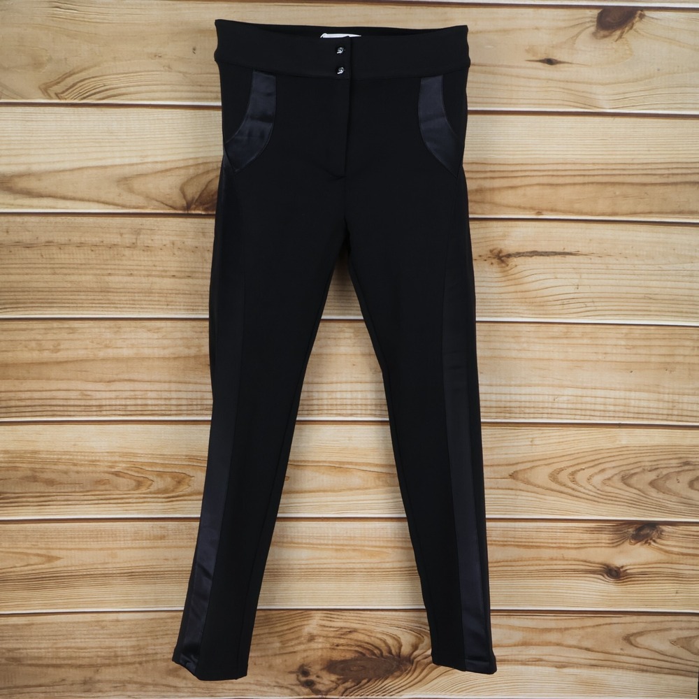 P&T Pants Womens Sz 4 Black Leather Accents High Rise Stretch Skinny Leg NWT $75